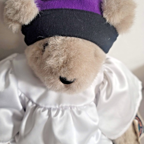 Vintage Vermont Teddy Bear Co Plush White Gown Purple Hat Medium USA 1993 - Picture 3 of 14